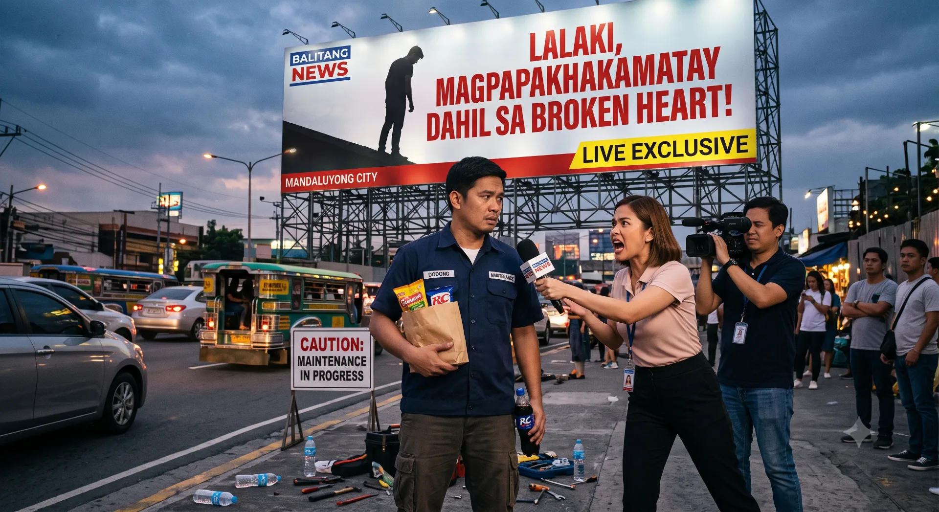 BALITANG NEWS: ISANG LALAKI, UMAKYAT SA BILLBOARD DAHIL SA BROKEN HEART; TECHNICIAN LANG PALA NA BUMILI NG SNACK